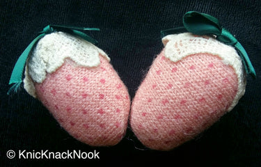 Pink / Yellow, White And Green Strawberry Applique With Polka Dots x 2